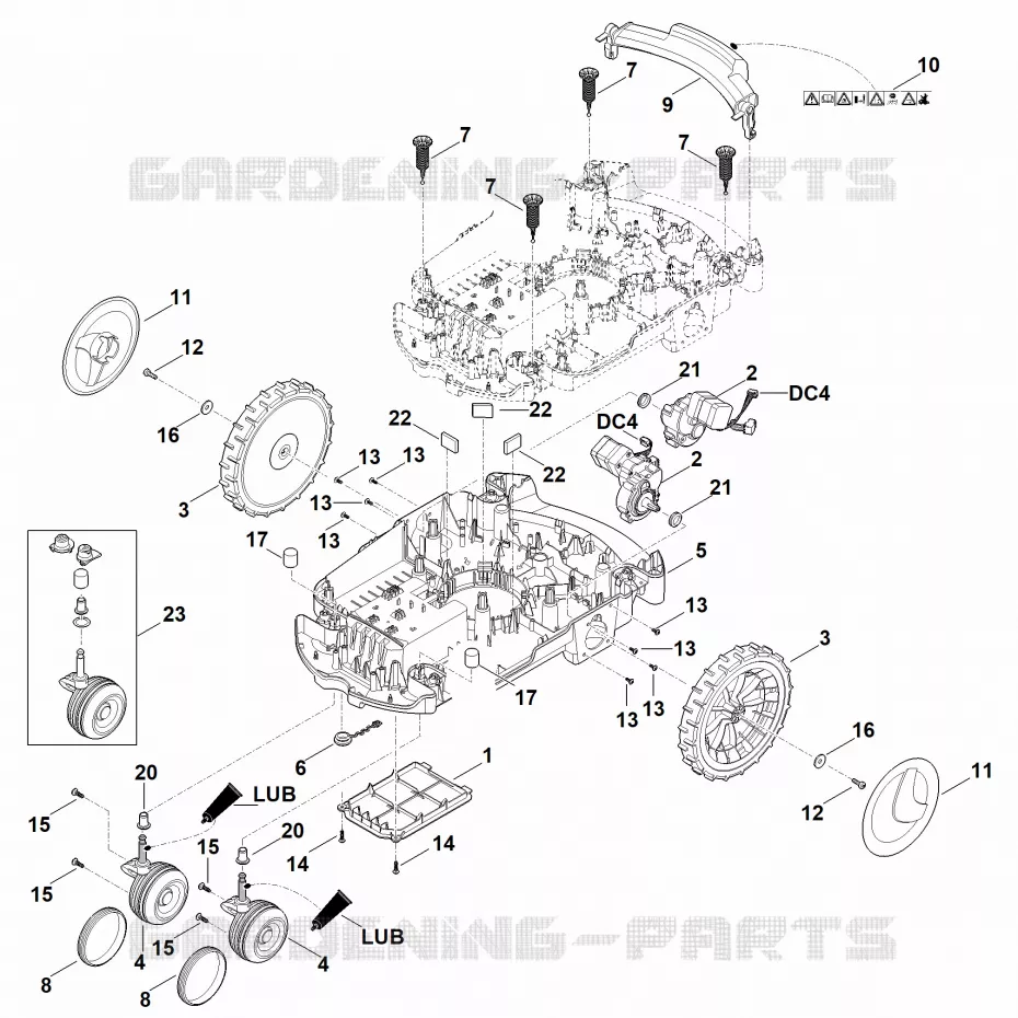 C - Parte inferérieure du carter, châssis Stihl Robots de tontes Robots de tontes VIKING MI MI 632.1 C  MI 632.1 C