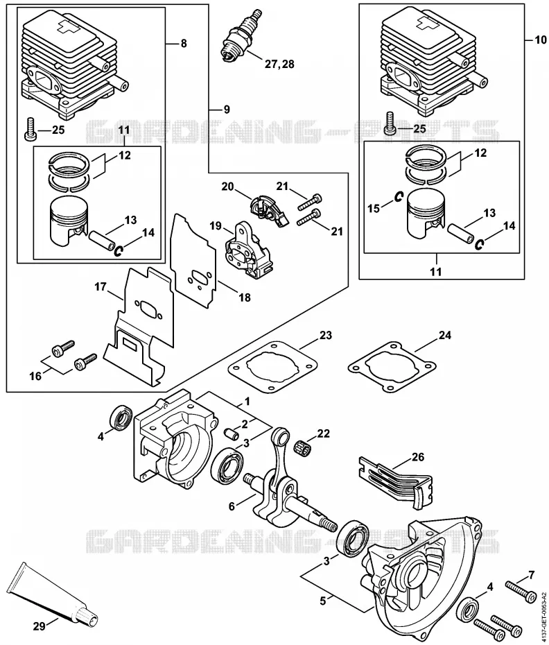 Carter, Cylindre Stihl Coupe-bordures et Débroussailleuses Coupe-bordures et Débroussailleuses Débroussailleuses thermiques légères FS 80 R  FS 80 R